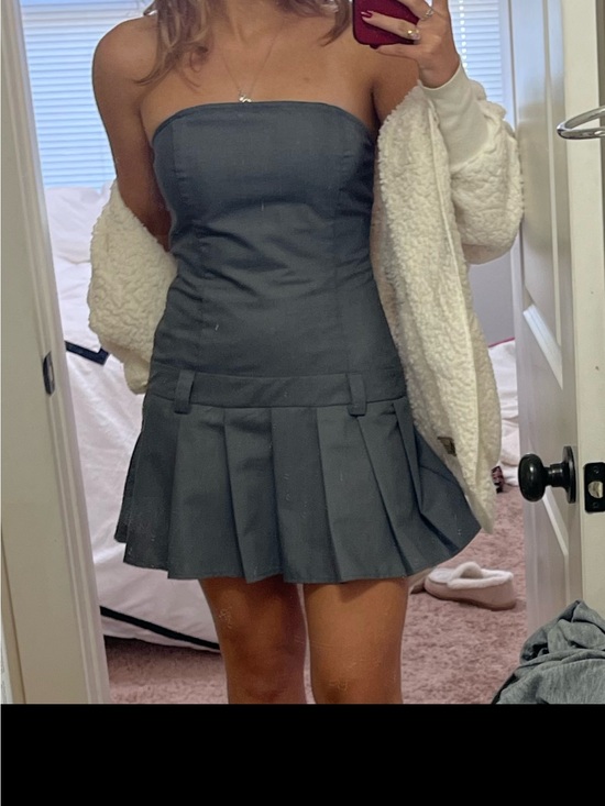 Beige Botany Dresses & Skirts - Strapless Pleated Mini Dress in Charcoal